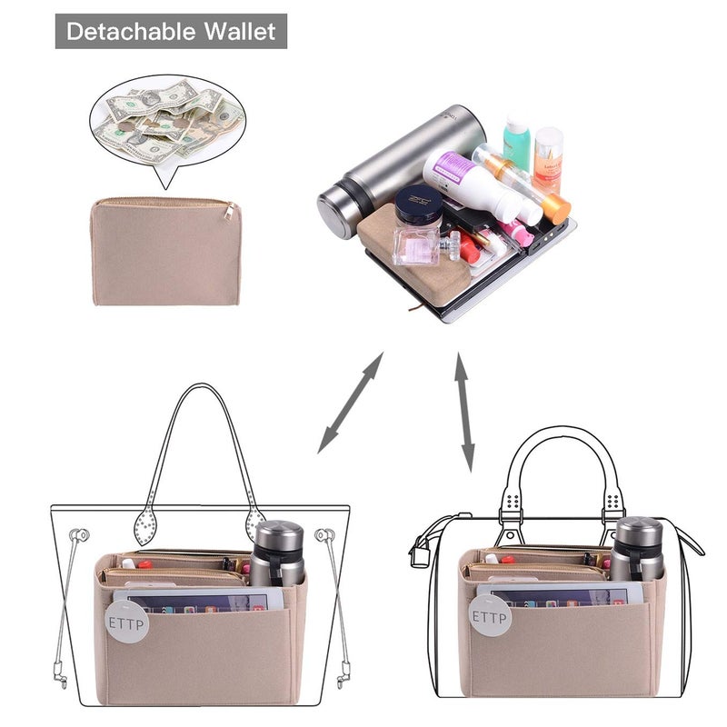 ETTP Purse Organizer, Felt Bag Organizer Insert For Speedy, Neverfull, Tote, Handbag, 8 Colors 5 Sizes (Medium, Beige) - Image 4